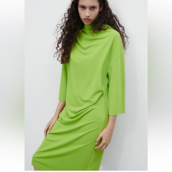 Zara green draped midi dress NWT - Picture 4 of 7